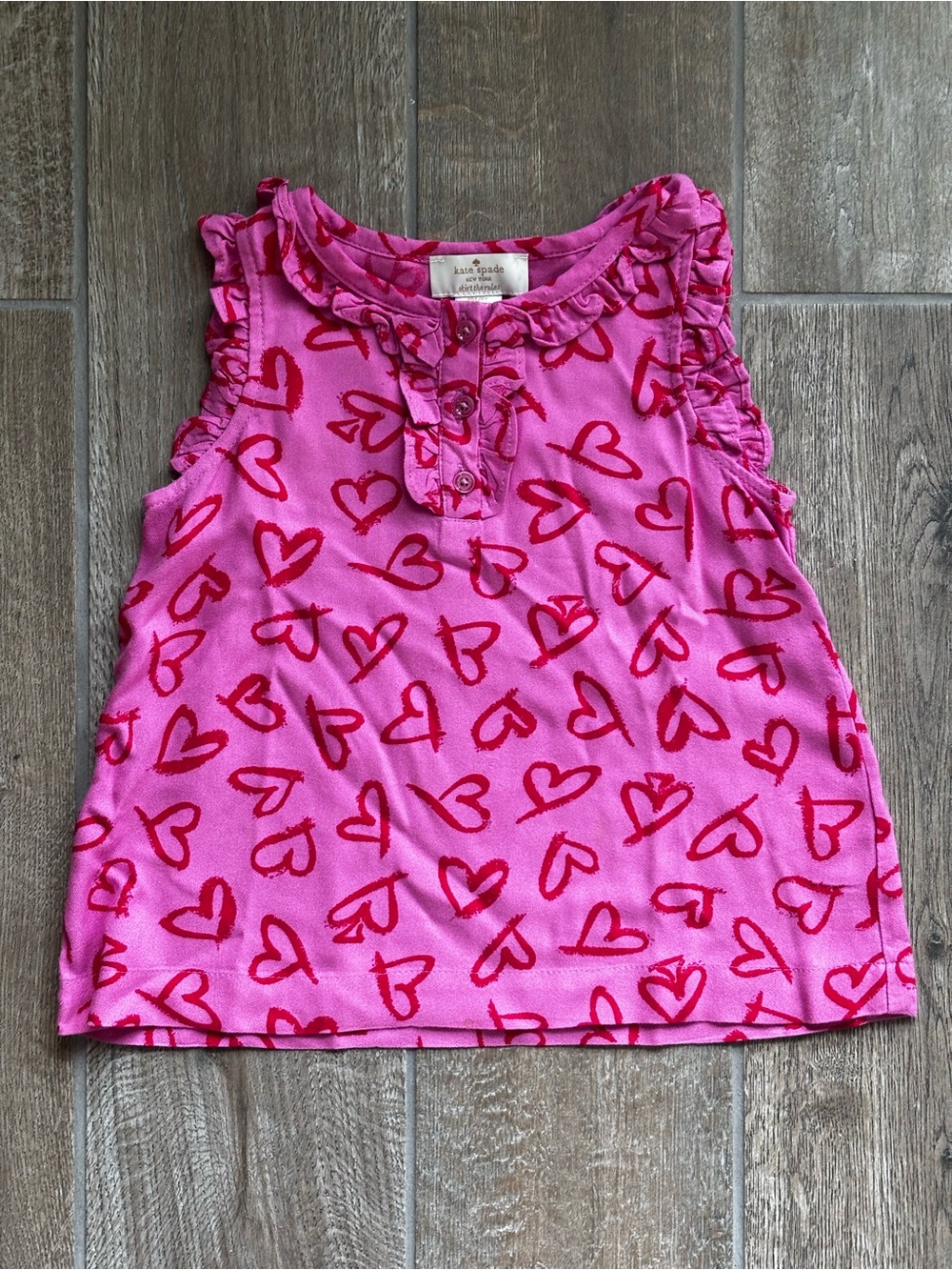Kate Spade Pink & Red Heart Ruffle Tank Top for Kids Sz 4Y
